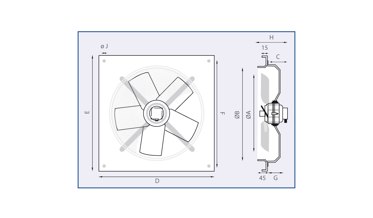LPE254 - Ventilatore elicoidale da parete 35x35cm MONOFASE