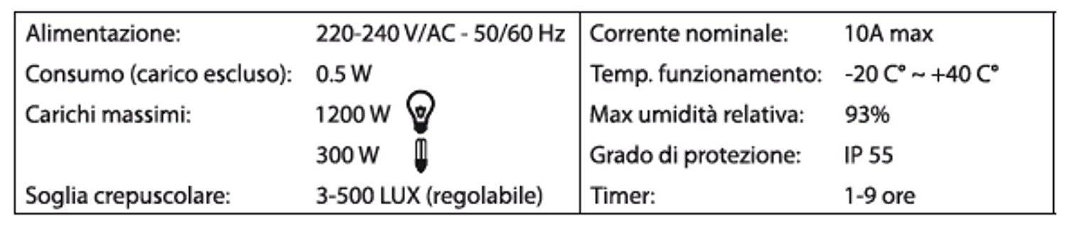 Interruttore crepuscolare con timer - Bravo 93003201