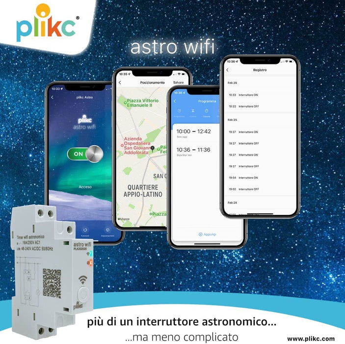 Interruttore orario astronomico - giornaliero/settimanale - multifunzione WIFI 48-230Vac - plikc astro wifi