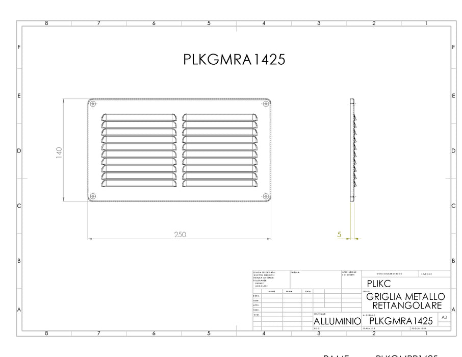 GMRA1425 - Griglia in alluminio 14/25 - PLIKC PLKGMRA1425