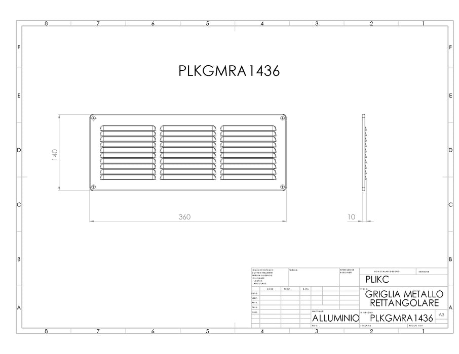 GMRA1436 - Griglia in alluminio 14/36 - PLIKC PLKGMRA1436
