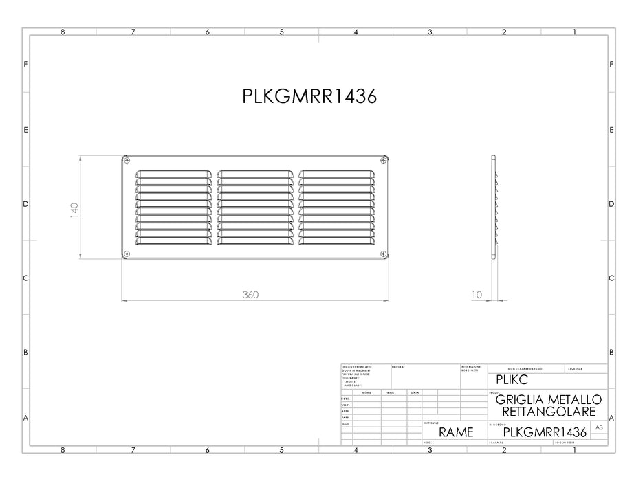 GMRR1436 - Griglia in rame 14/36 - PLIKC PLKGMRR1436
