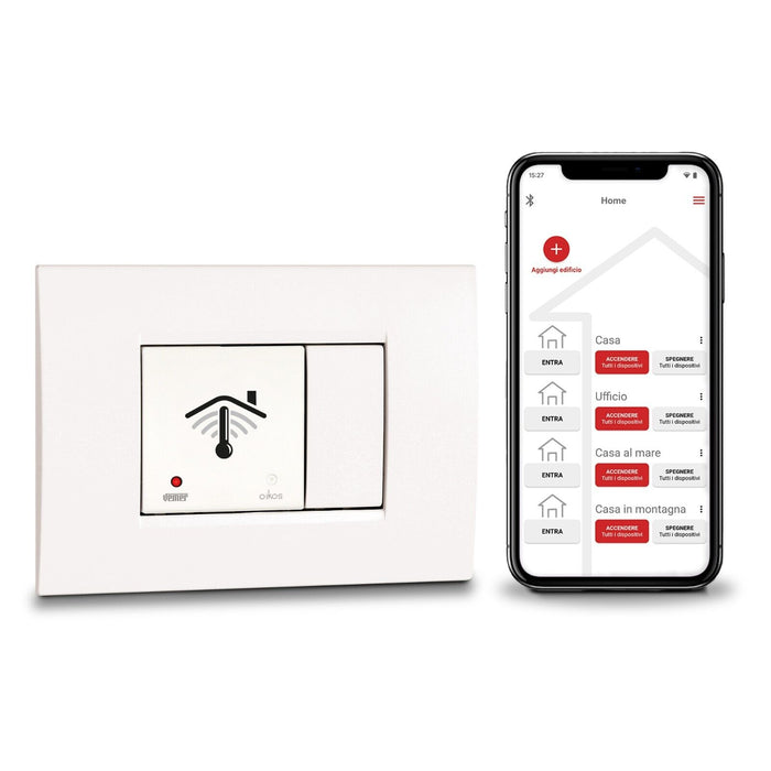 Cronotermostato OIKOS Wi-Fi da incasso  e alimentazione 230V, Adattabile alle principali serie civili, Gestione esclusiva del dispositivo con App - Vemer