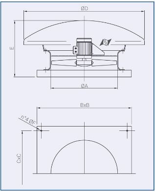 ROOF-AM L 454M Aspiratore Torrino ad anello assiale 460mm con motore UNEL-MEC 4 poli monofase