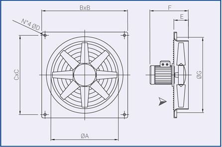 PLATE-S-314M - Ventilatore elicoidale a pannello 39x39 cm con motore compatto 4 poli monofase