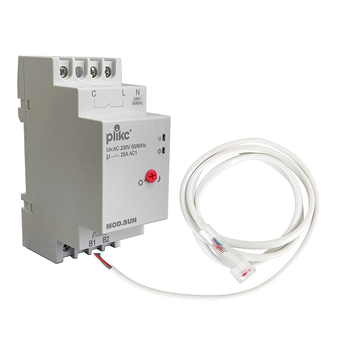 Interruttore crepuscolare modulare con sonda esterna IP65 contatto da 25A - 3000W - plikc SUN